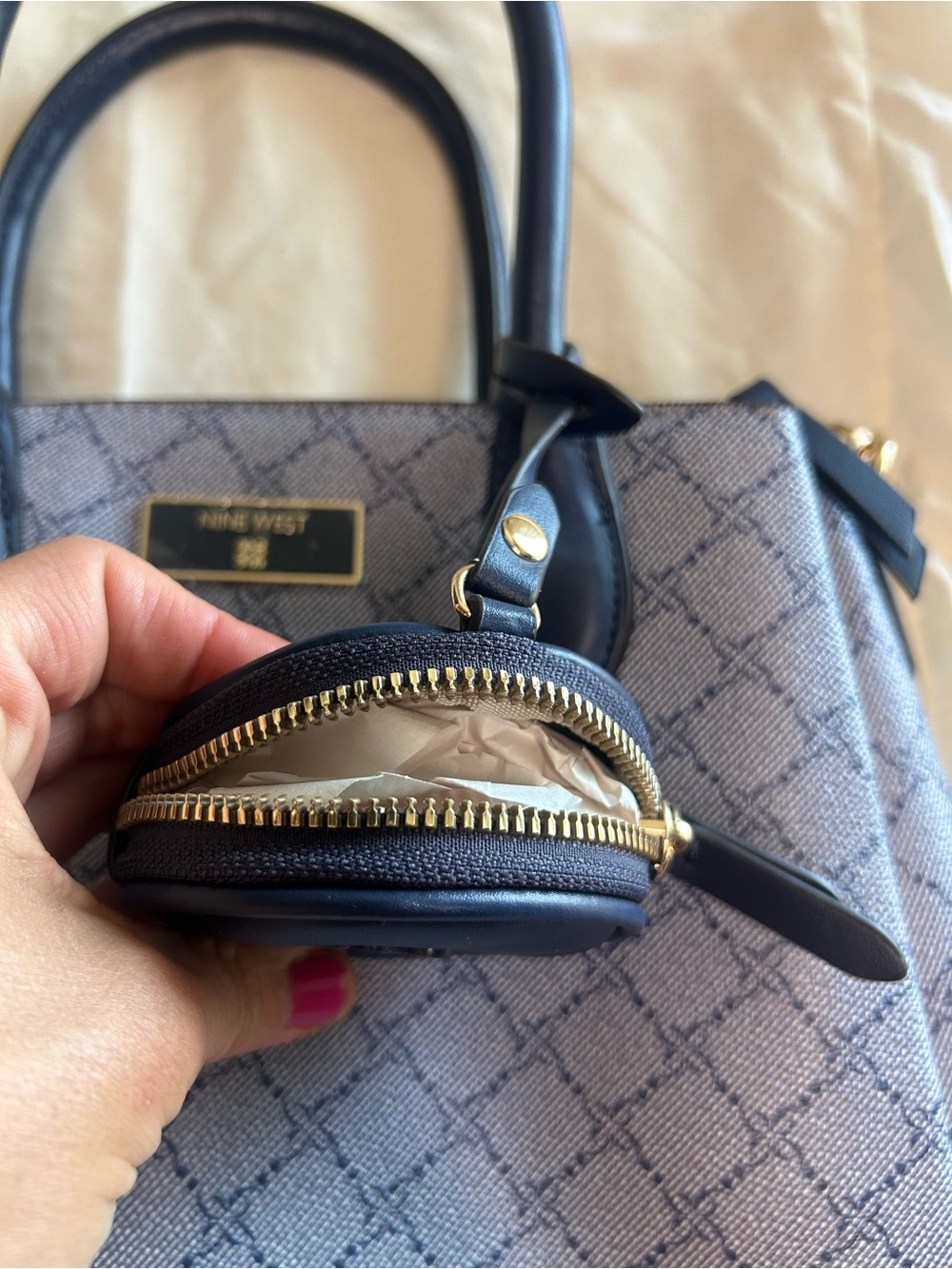 Nine West Blue Patterned Satchel with Coin Pouch - Picture 4 of 6